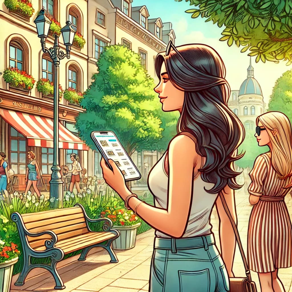 Femme dans la rue consultant le site we d'une entreprise